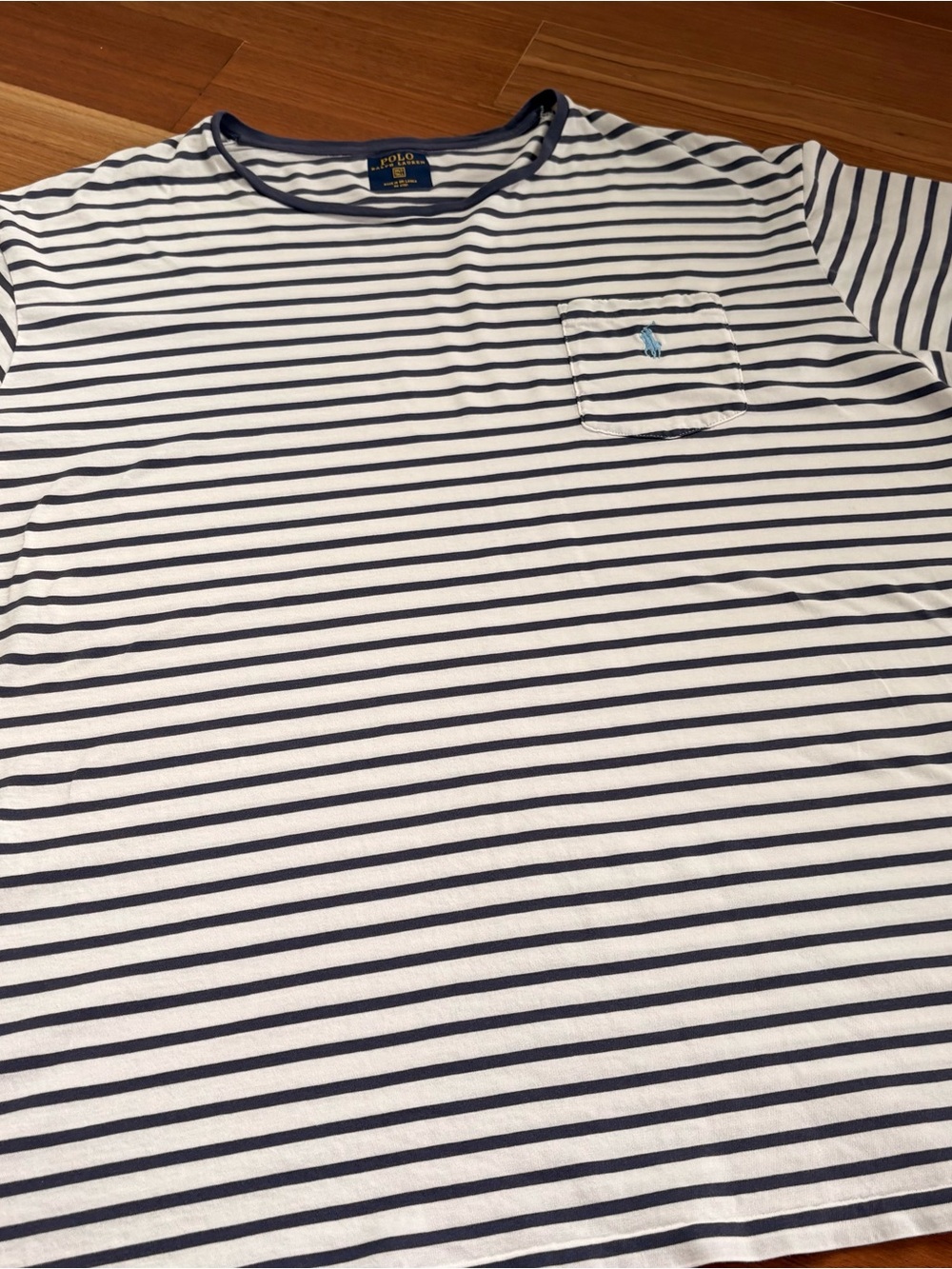 Polo Ralph Lauren Navy/ White Striped Crewneck Tee 100% cotton 3 XLT/ Tall - Picture 3 of 9